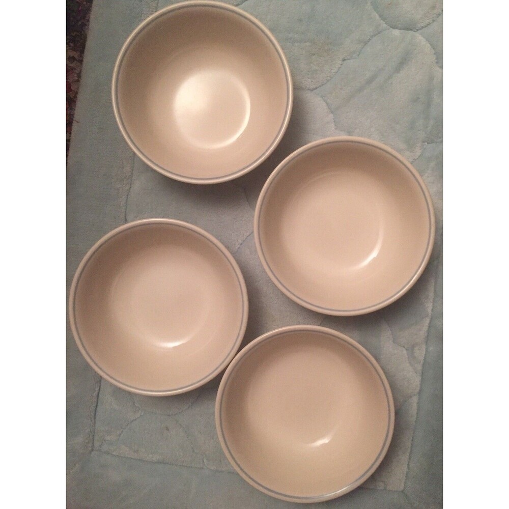 Corelle Corning VTG Blue Lily First Of Spring Beige Bowl Blue Stripe Set RETIRED